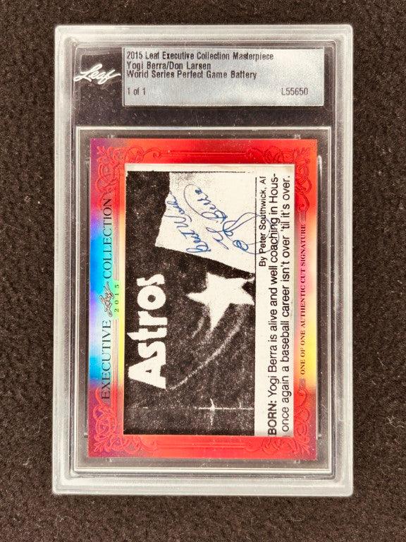 Don Larsen & Yogi Berra 2015 Leaf Masterpiece Cut Signature certified signed card 1/1 Yankees JSA - AutographsForSale.com