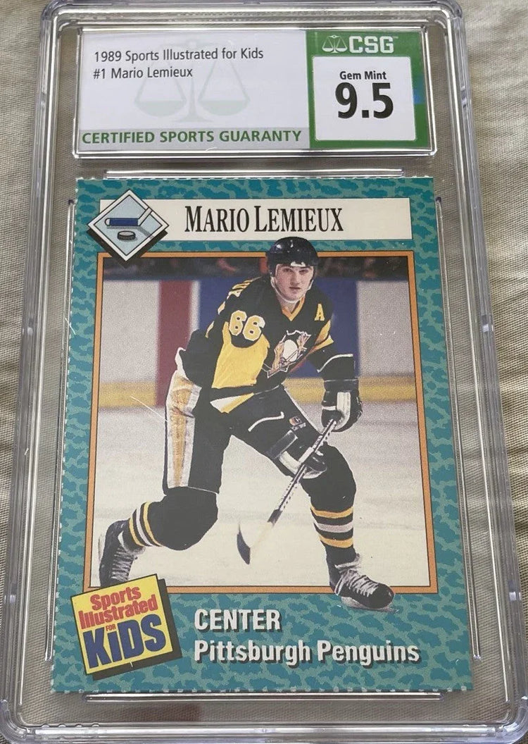 Mario Lemieux Pittsburgh Penguins 1989 Sports Illustrated for Kids card CSG graded 9.5 MINT PLUS - AutographsForSale.com