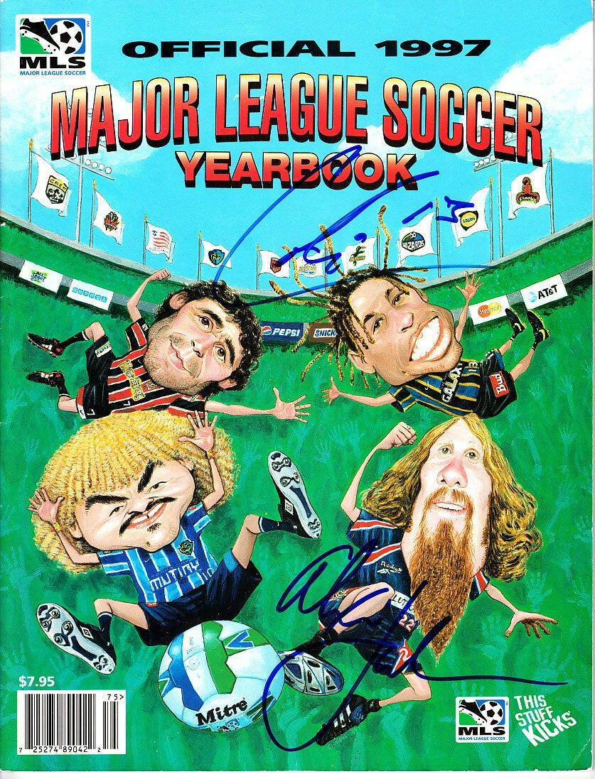 Cobi Jones & Alexi Lalas signed 1997 Major League Soccer MLS yearbook - AutographsForSale.com