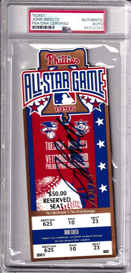 John Smoltz (Atlanta Braves) autographed 1996 MLB All-Star Game ticket PSA/DNA slabbed - AutographsForSale.com