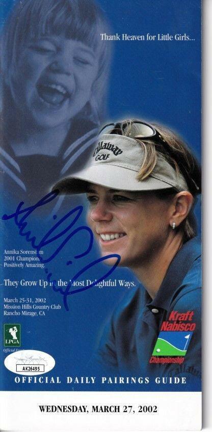 Annika Sorenstam signed 2002 LPGA Kraft Nabisco Pairings Guide full name signature JSA - AutographsForSale.com