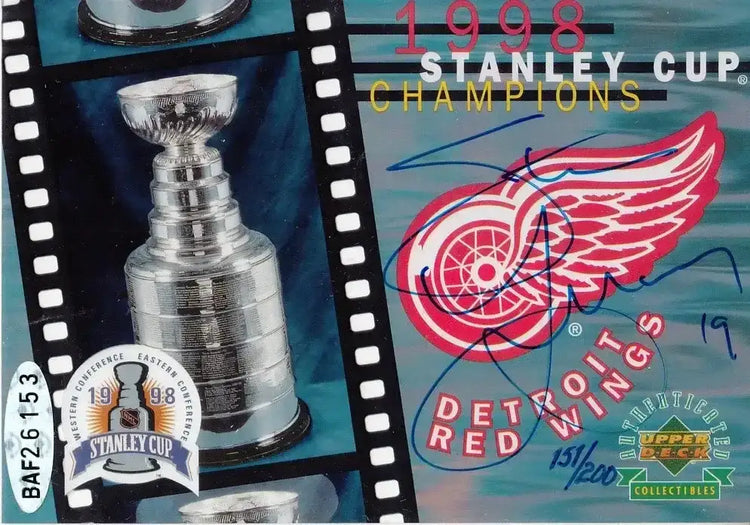 Steve Yzerman signed Red Wings 1998 Stanley Cup Champions UDA card - AutographsForSale.com