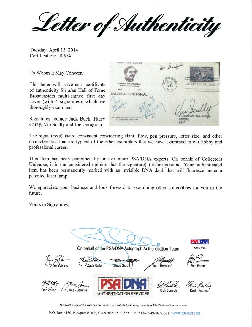 Jack Buck 2014 Leaf Masterpiece Cut Signature certified signed card 1/1 JSA St Louis Cardinals - AutographsForSale.com