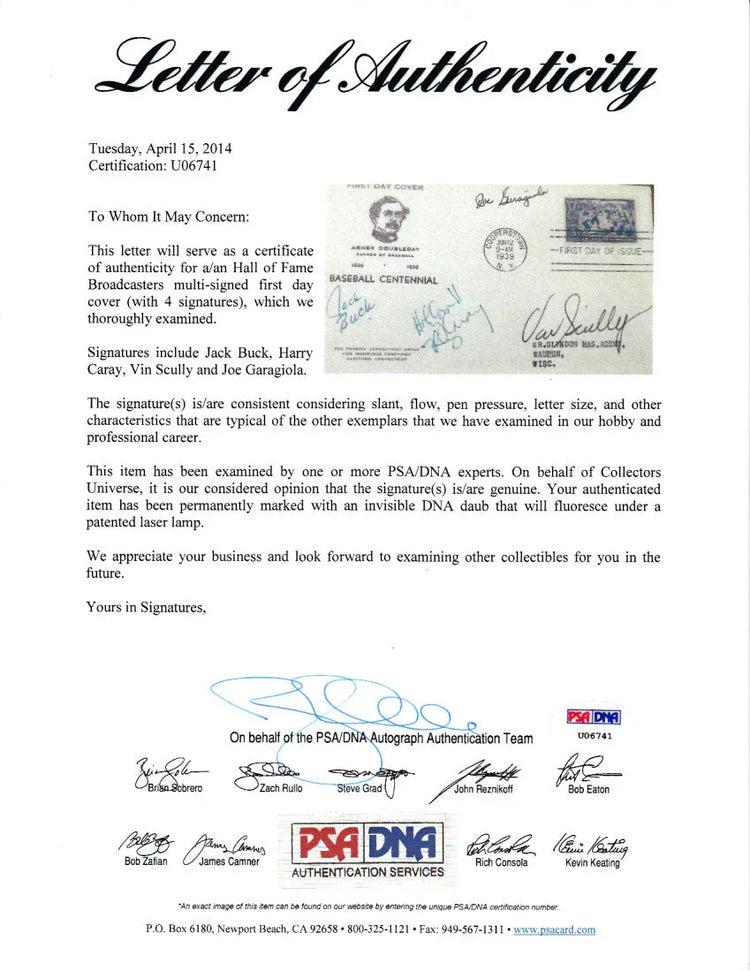 Jack Buck 2014 Leaf Masterpiece Cut Signature certified signed card 1/1 JSA St Louis Cardinals - AutographsForSale.com