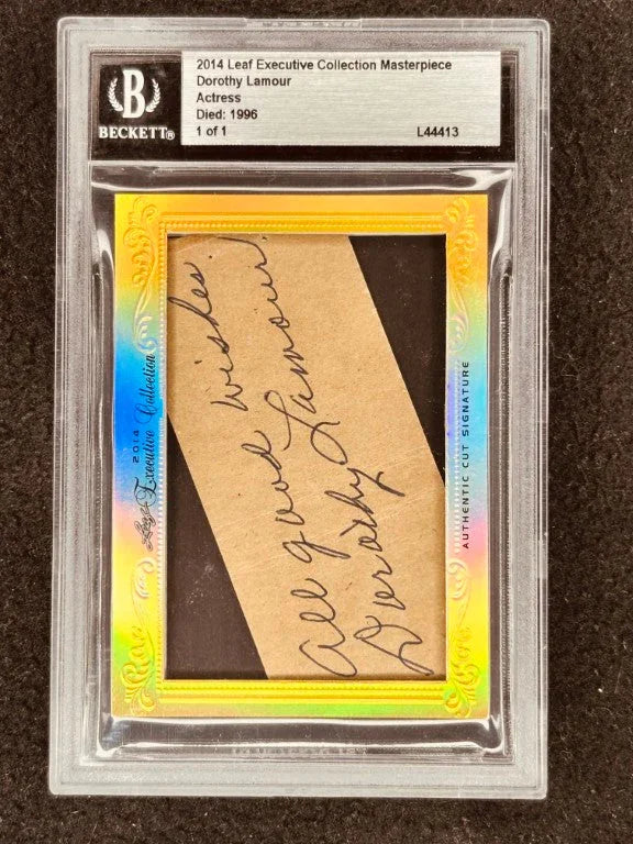Dorothy Lamour 2014 Leaf Masterpiece Cut Signature certified signed card 1/1 JSA - AutographsForSale.com