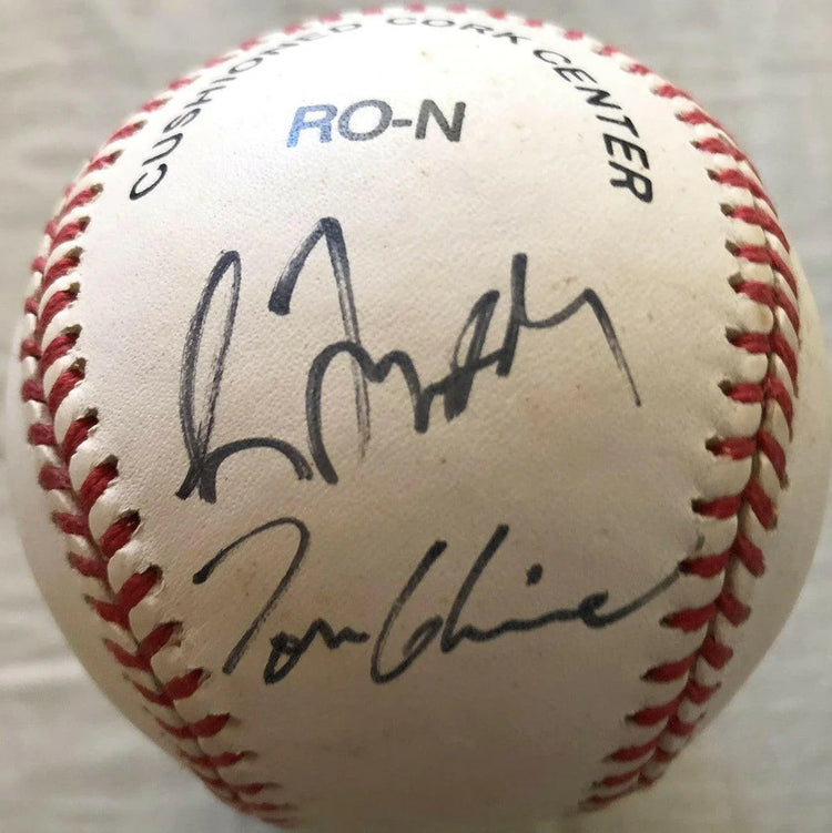 Tom Glavine and Greg Maddux autographed Rawlings NL baseball JSA - AutographsForSale.com