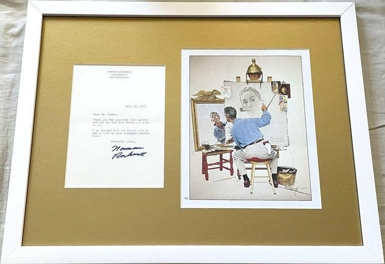 Norman Rockwell signed 1972 letter framed 8x10 self portrait print JSA - AutographsForSale.com