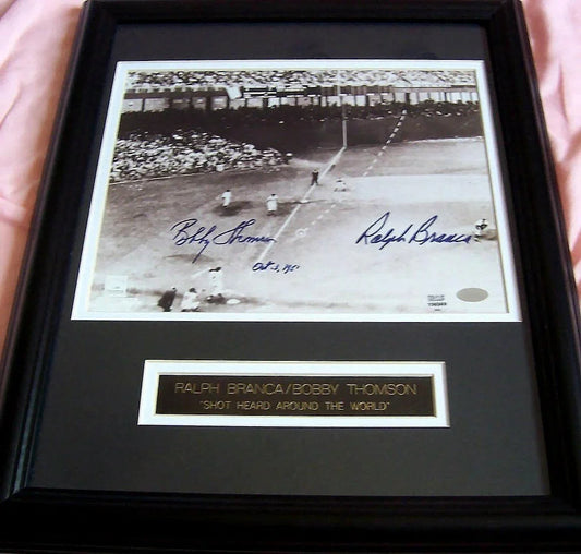 Bobby Thomson & Ralph Branca signed Shot Heard Round World 8x10 photo framed - AutographsForSale.com