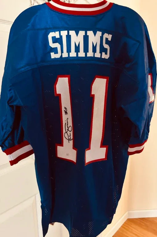 Phil Simms autographed NY Giants blue game model jersey JSA - AutographsForSale.com