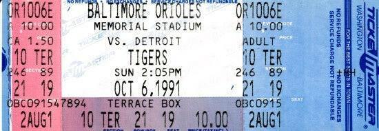 Baltimore Orioles 1991 Memorial Stadium Last Game ticket - AutographsForSale.com