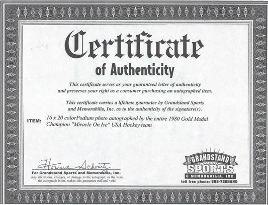 1980 Miracle on Ice USA Olympic Hockey Team autographed medal ceremony 16x20 photo framed - AutographsForSale.com