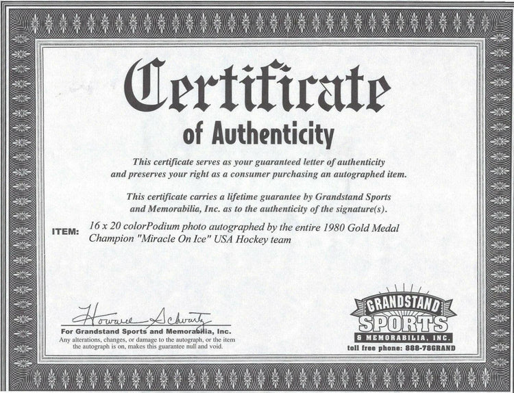 1980 US Olympic hockey team signed Medal Ceremony 16x20 photo framed - AutographsForSale.com