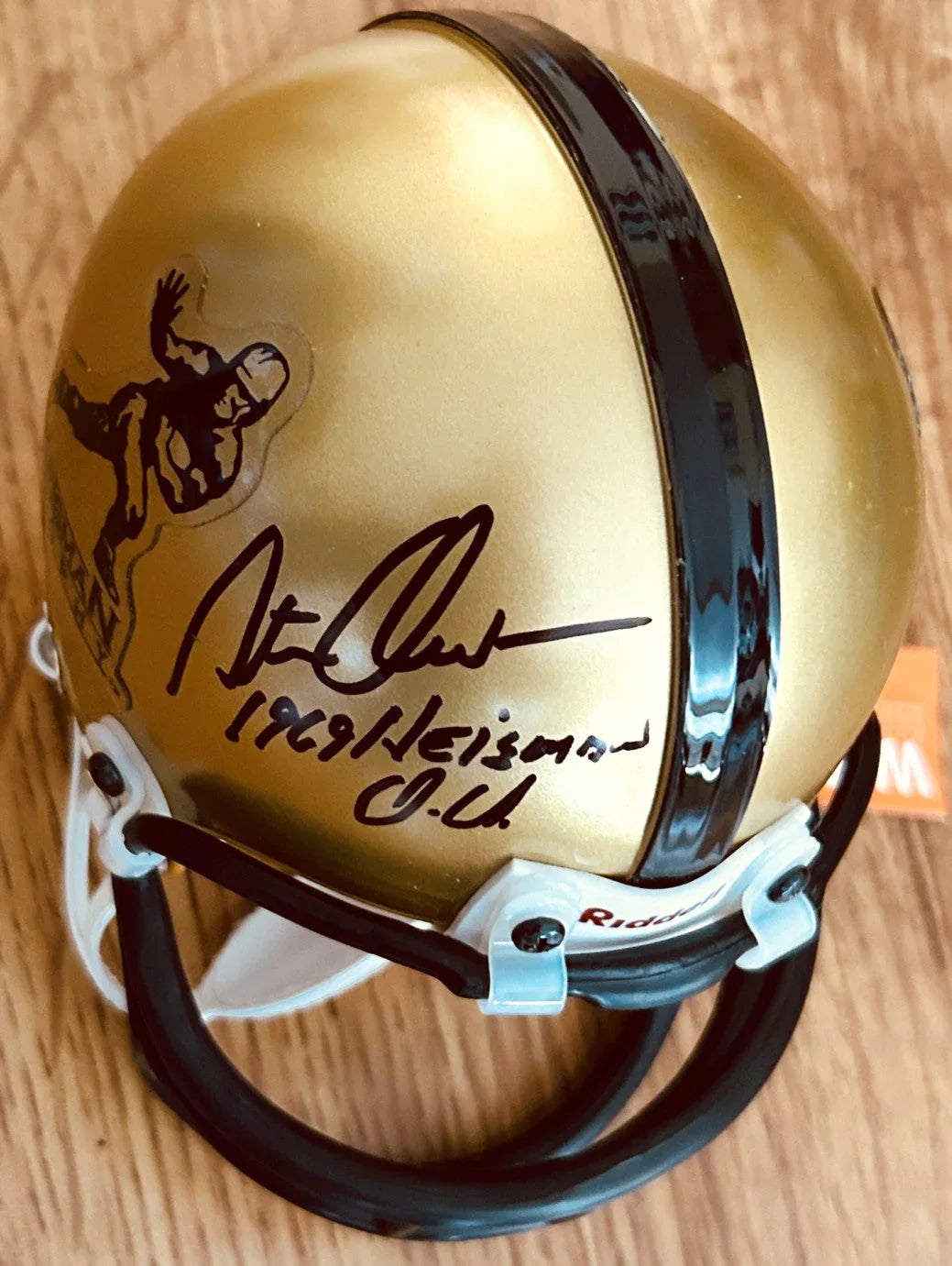Steve Owens signed Heisman Trophy mini helmet TriStar Oklahoma Sooners - AutographsForSale.com