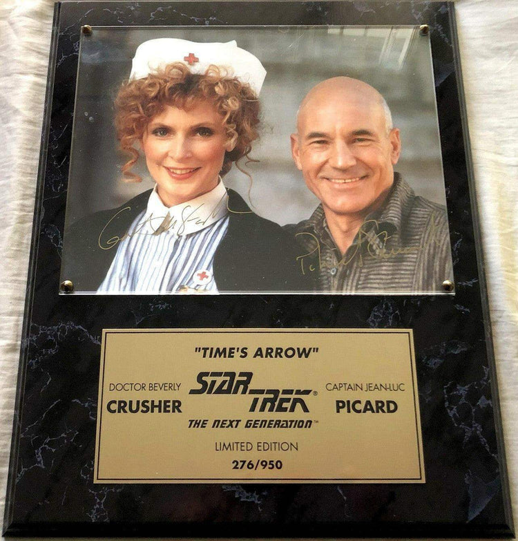 Patrick Stewart & Gates McFadden signed Star Trek Next Generation 8x10 photo plaque - AutographsForSale.com