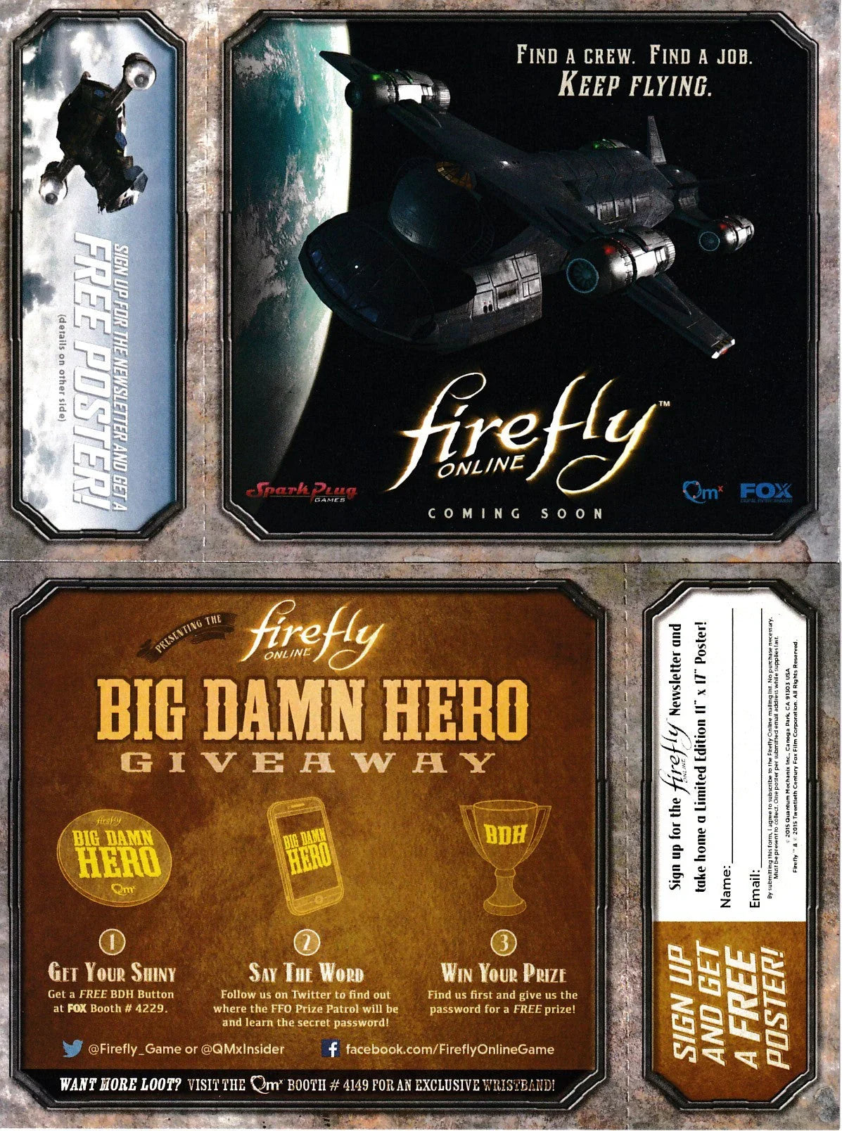 Firefly Online video game 2015 SDCC promo 4x6 card - AutographsForSale.com