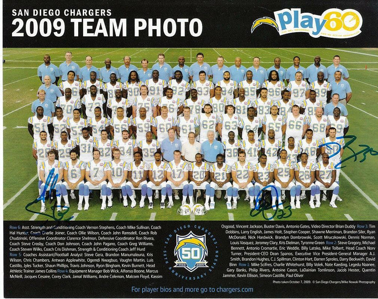 2009 SD Chargers signed team photo David Binn Quentin Jammer Mike Scifres - AutographsForSale.com