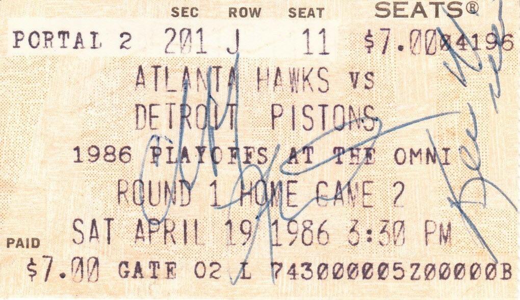 Cliff Levingston & Kevin Willis signed 1986 Atlanta Hawks ticket stub - AutographsForSale.com