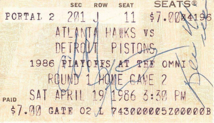 Cliff Levingston & Kevin Willis signed 1986 Atlanta Hawks ticket stub - AutographsForSale.com
