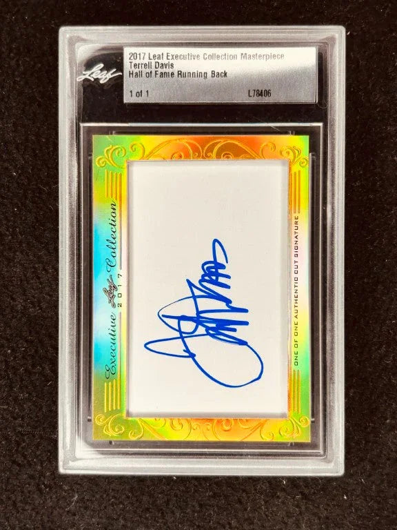 Terrell Davis 2017 Leaf Masterpiece Cut Signature certified signed card 1/1 JSA Broncos - AutographsForSale.com