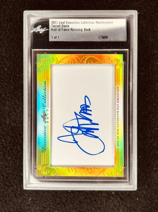Terrell Davis 2017 Leaf Masterpiece Cut Signature certified signed card 1/1 JSA Broncos - AutographsForSale.com