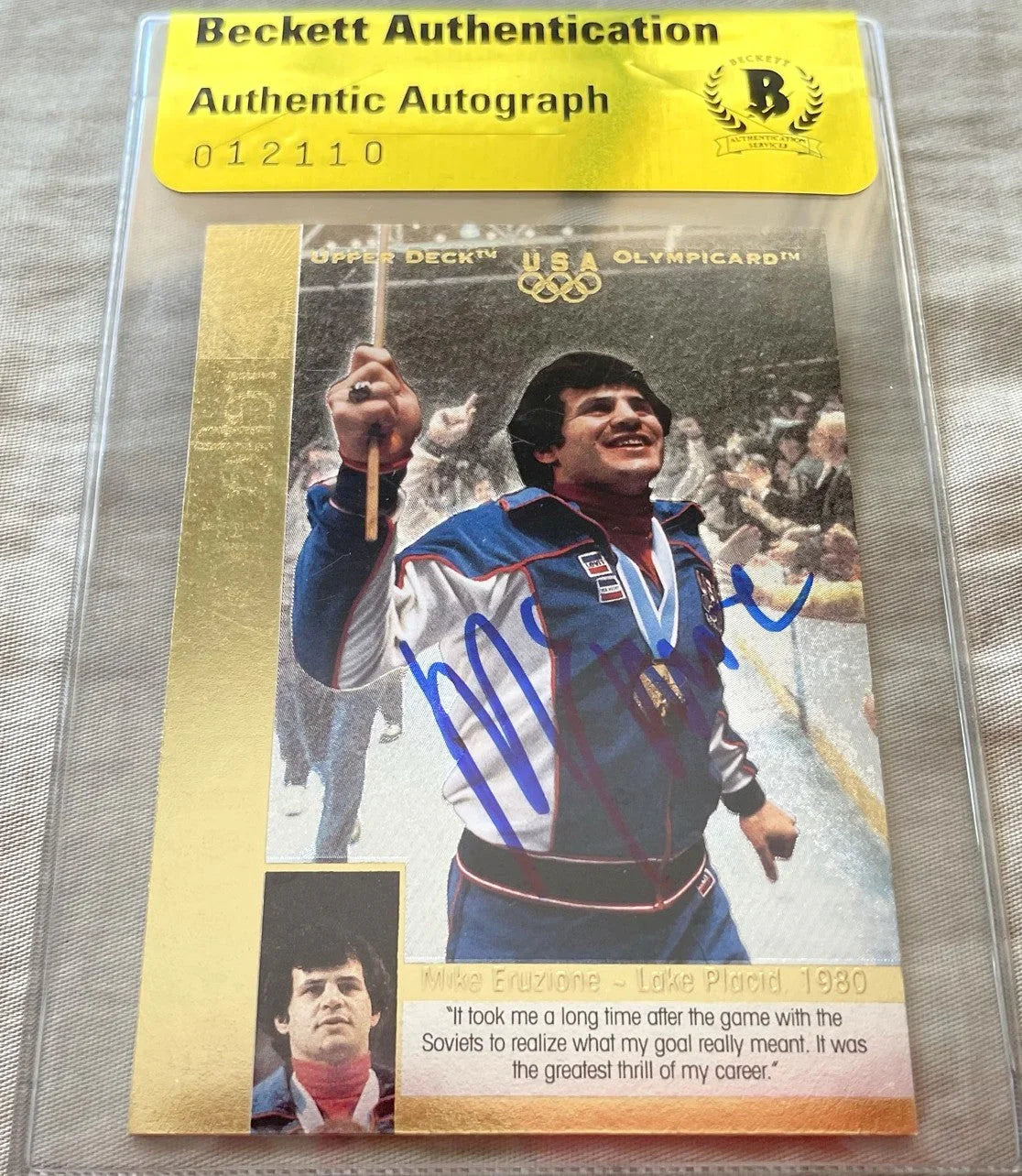 Mike Eruzione signed 1980 Miracle on Ice US Upper Deck Reflections of Gold card BAS certified - AutographsForSale.com