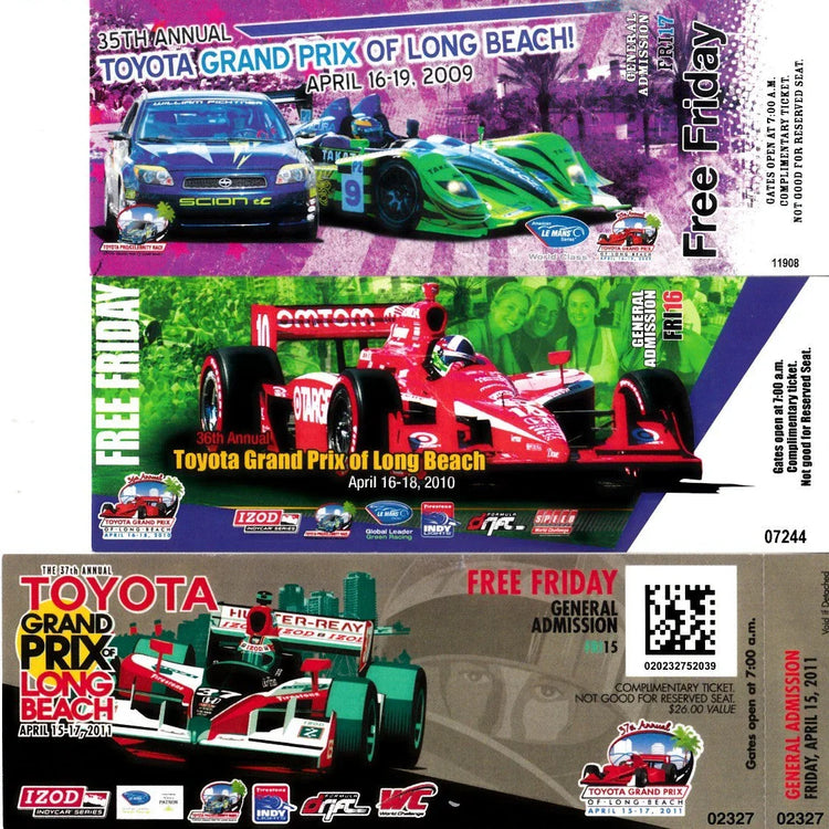 Long Beach Grand Prix 2009 2010 2011 ticket stubs (Dario Franchitti Ryan Hunter-Reay Mike Conway) - AutographsForSale.com