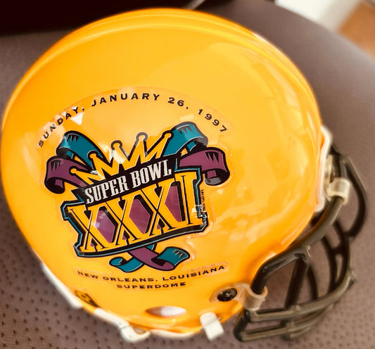 Brett Favre signed 3-Time NFL MVP Super Bowl 31 mini helmet JSA Packers - AutographsForSale.com