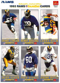 1993 LA Rams McDonald’s NFL GameDay card sheets Jerome Bettis Jim Everett Jackie Slater - AutographsForSale.com