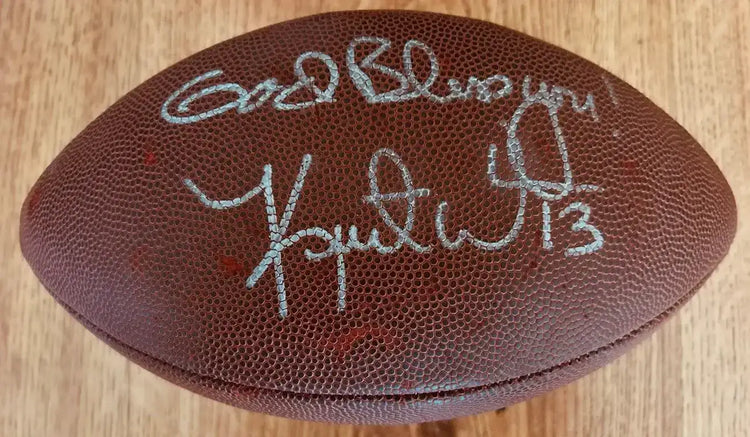 Kurt Warner autographed Wilson NFL football inscribed God Bless You! JSA St. Louis Rams - AutographsForSale.com