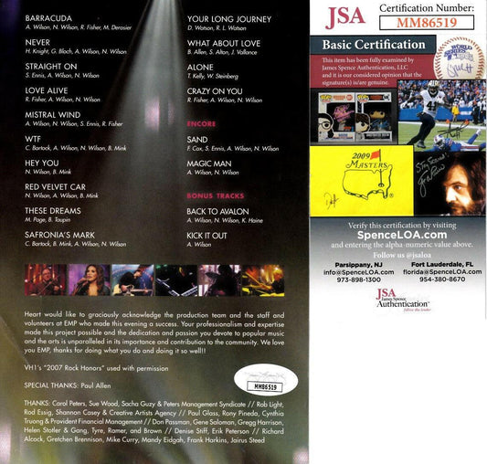 Ann Wilson Nancy Wilson autographed Heart concert DVD 5x7 insert JSA - AutographsForSale.com