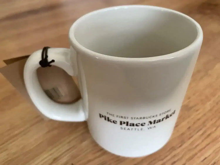 Starbucks First Store Pike Place Seattle white 14 oz coffee mug NEW - AutographsForSale.com