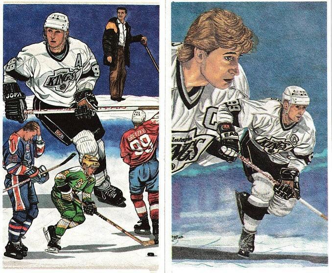 Wayne Gretzky LA Kings 1992 John McLean art 2 promo card set - AutographsForSale.com