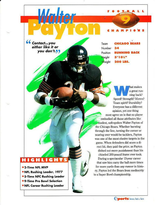 Walter Payton Chicago Bears 1994 Sports Heroes album page - AutographsForSale.com