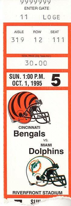 1995 Dolphins at Bengals ticket stub Dan Marino 450 Passing Yards - AutographsForSale.com