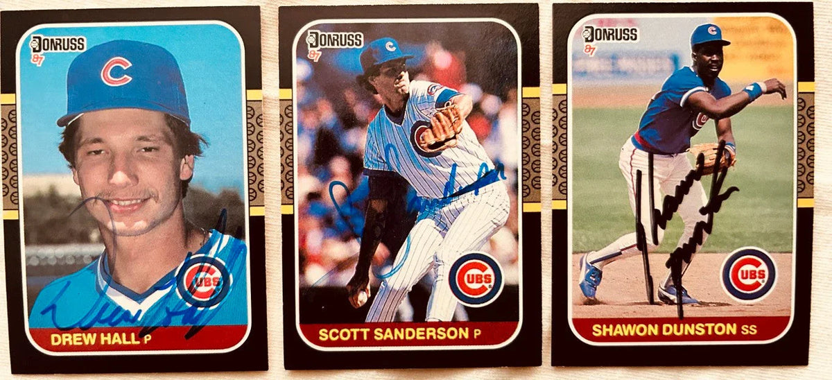 Shawon Dunston Drew Hall Scott Sanderson signed Cubs 1987 Donruss cards - AutographsForSale.com