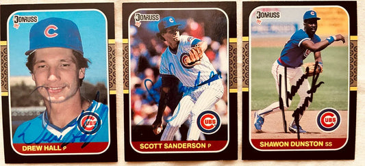 Shawon Dunston Drew Hall Scott Sanderson signed Cubs 1987 Donruss cards - AutographsForSale.com