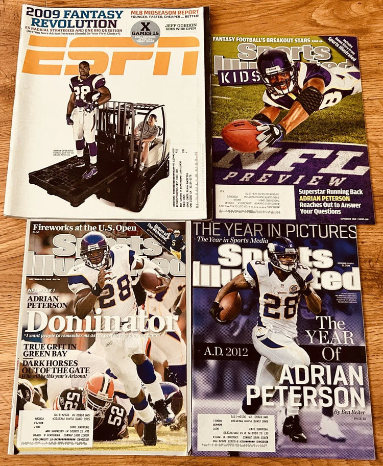 4 Adrian Peterson Vikings ESPN Sports Illustrated & SI for Kids magazines - AutographsForSale.com