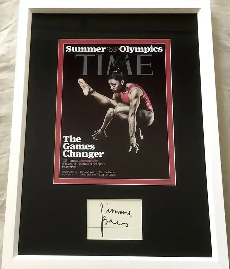 Simone Biles autograph custom framed with 2016 Time magazine cover JSA - AutographsForSale.com