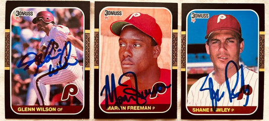Shane Rawley Glenn Wilson Marvin Freeman signed 1987 Donruss Phillies cards - AutographsForSale.com
