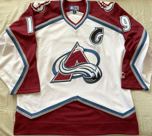 Joe Sakic Colorado Avalanche 1990s Starter white jersey - AutographsForSale.com