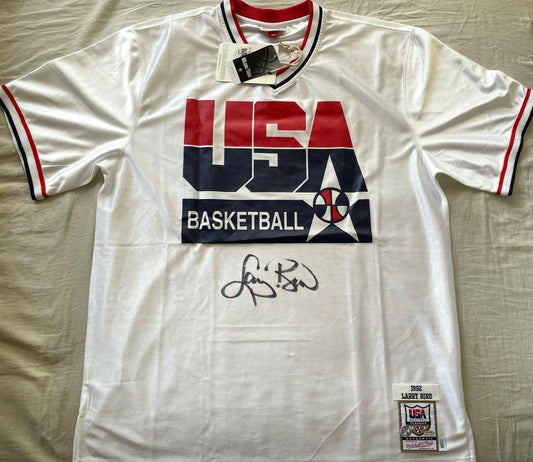 Larry Bird autographed 1992 USA Dream Team Mitchell and Ness warmup jersey or shooting shirt (Schwartz) - AutographsForSale.com