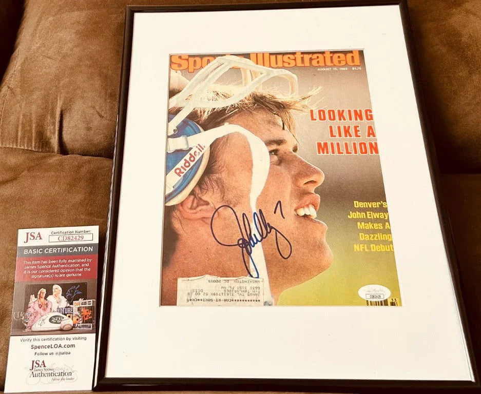 John Elway autographed Denver Broncos 1983 Sports Illustrated cover framed JSA - AutographsForSale.com