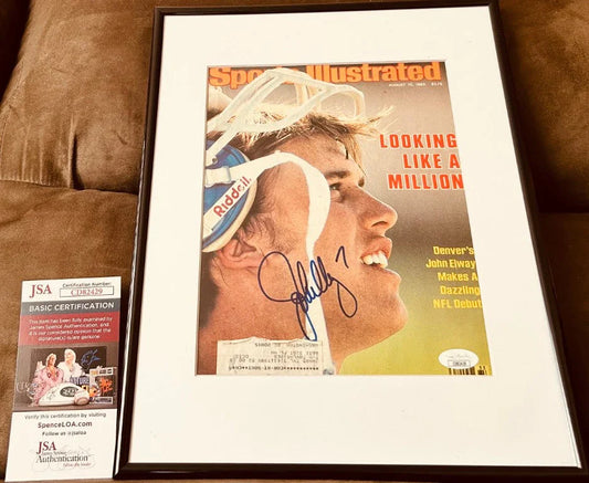 John Elway autographed Denver Broncos 1983 Sports Illustrated cover framed JSA - AutographsForSale.com