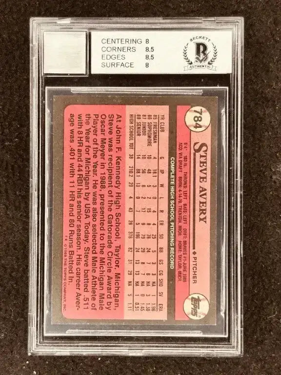 Steve Avery autographed Atlanta Braves 1989 Topps Rookie Card BGS Graded 8 BAS 8 - AutographsForSale.com