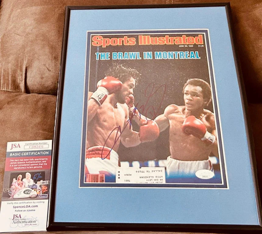 Sugar Ray Leonard signed 1980 Brawl in Montreal Sports Illustrated cover framed JSA - AutographsForSale.com
