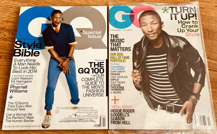 Pharrell Williams cover April 2014 and Feb 2015 GQ magazine issues (never read) - AutographsForSale.com