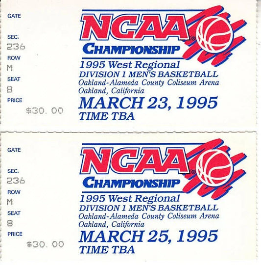 1995 NCAA Tournament West Regional semifinals & Final ticket stubs UCLA Advances To Final 4 - AutographsForSale.com