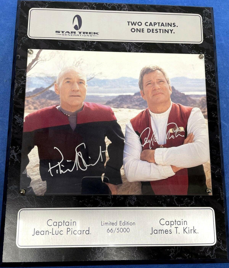 William Shatner & Patrick Stewart signed Star Trek Generations 8x10 movie photo plaque - AutographsForSale.com