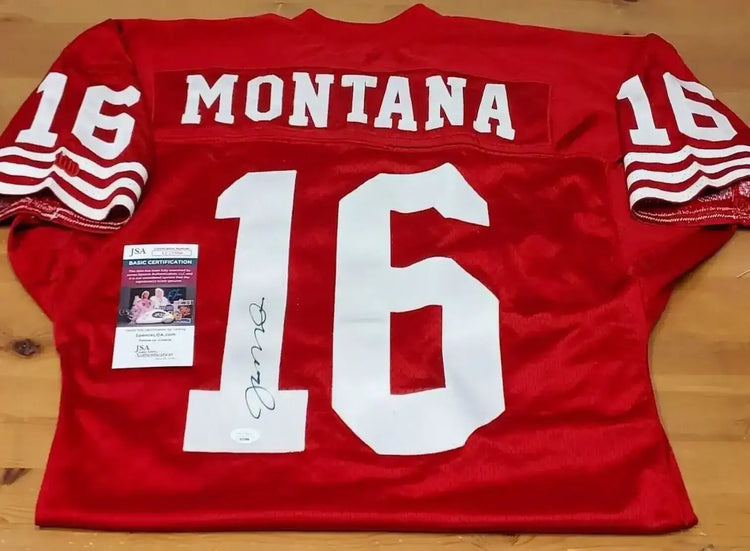 Joe Montana signed SF 49ers 1990 Wilson game model red jersey JSA - AutographsForSale.com