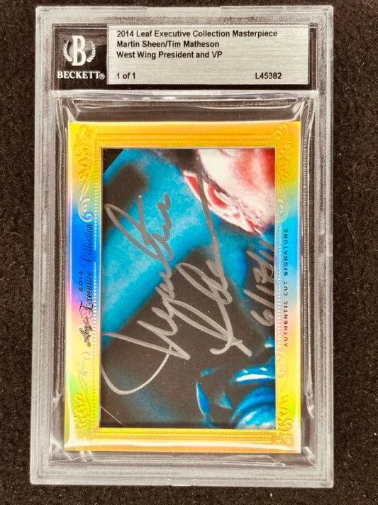 Martin Sheen and Tim Matheson 2014 Leaf Masterpiece Cut Signature certified autograph card 1/1 West Wing - AutographsForSale.com